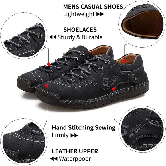 〽️Men\'s Black Alcubieree Leather Casual Comfortable Lightweight Loafers main image 7